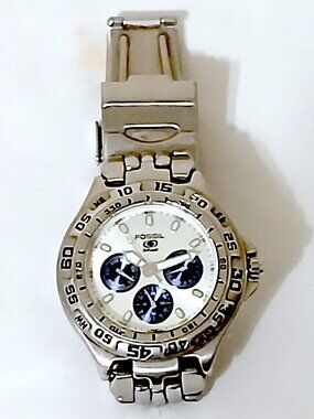 Fossil Blue Stainless Steel Chronograph Watch Silver White Dial Blue Subdials